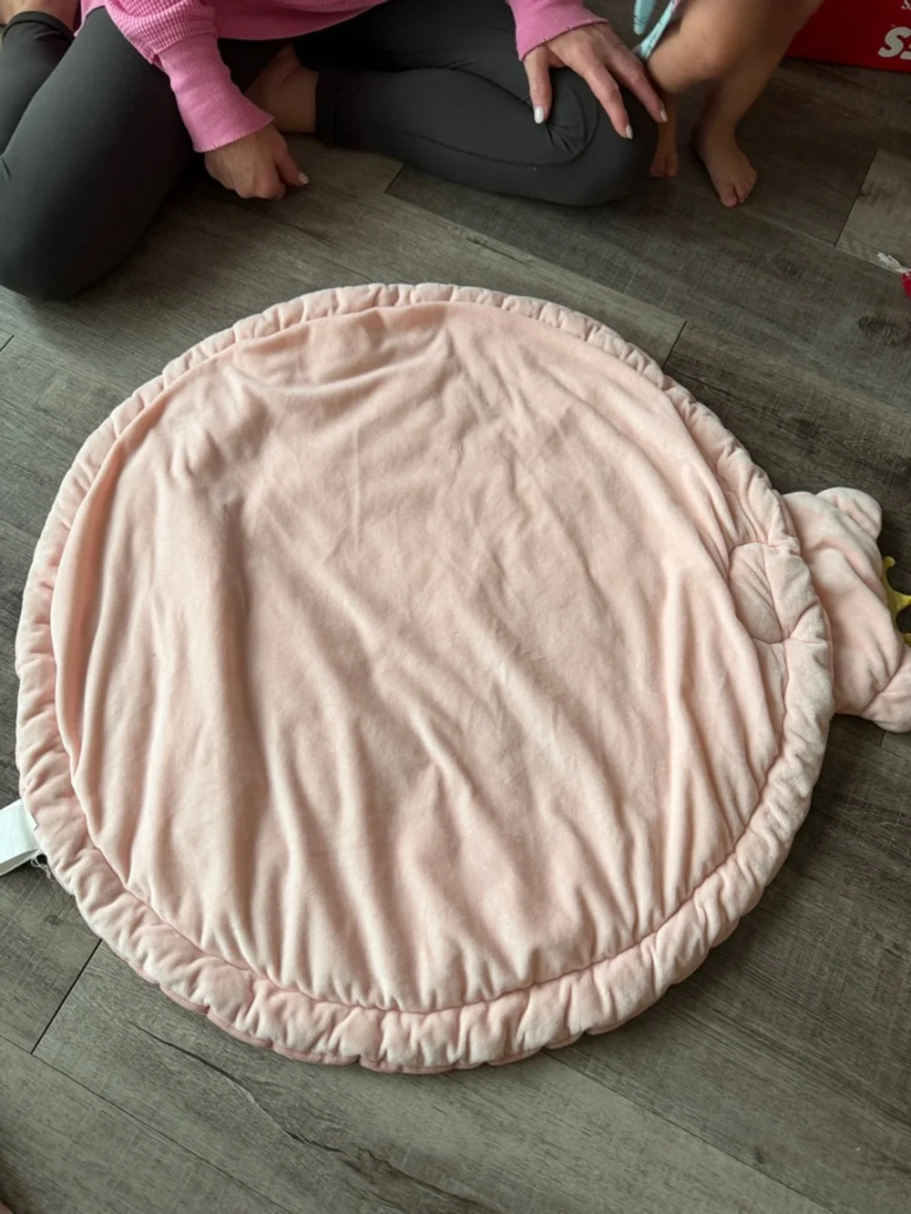 Plush Pink Floral Round Baby Play Mat with Animal Head